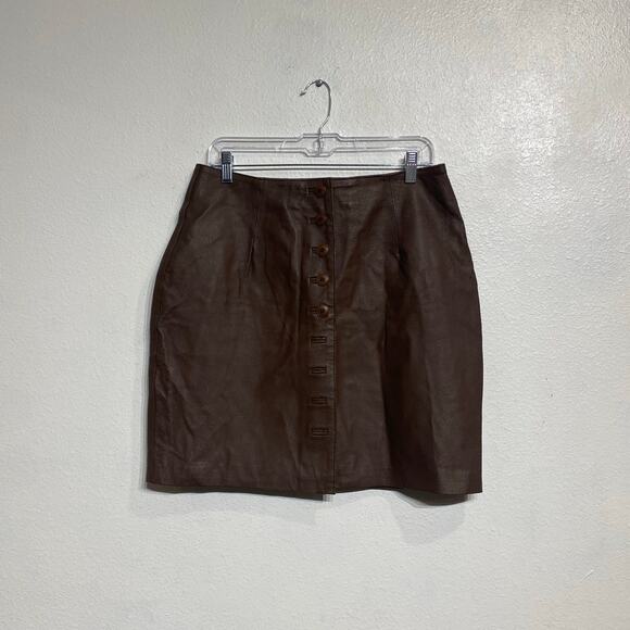 Newport News Brown Leather Vintage Mini Skirt Sz 14 - Picture 1 of 10